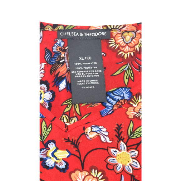 Chelsea & Theodore women's XL red flower long sleeve blouse - Picture 2 of 6